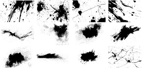 Obraz premium Dynamic Ink Splatters, Fluid Paint Strokes, and Dot Textures for Creative Designs