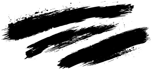 Grunge Black Brush Strokes with Ink Splatter, Abstract Paint Smears for Graphic Design