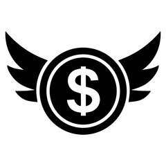 Black dollar sign with wings symbol, money and finance concept logo