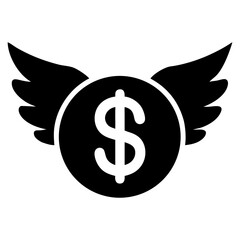Black dollar sign with wings symbol, money and finance concept logo