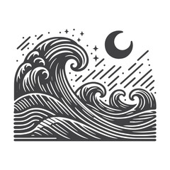 Simple Waves at High Tide Vector Icon Design – Vintage Retro Logo & Illustration
