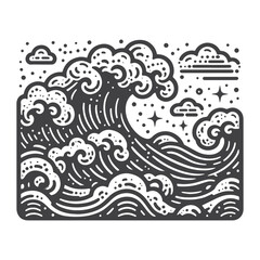 Simple Waves During Storm Vector Icon Design – Vintage Retro Logo & Illustration
