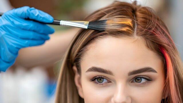 Career and Technical Education (CTE) concept A stylist applies color to a client's hair, showcasing a professional salon environment.