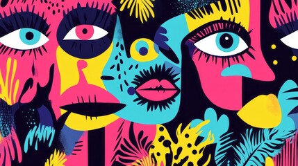Naklejka premium Abstract faces are depicted in a colorful and vibrant illustration
