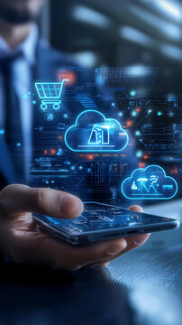 Digital shopping experience mobile technology urban setting interactive graphics modern environment business innovation