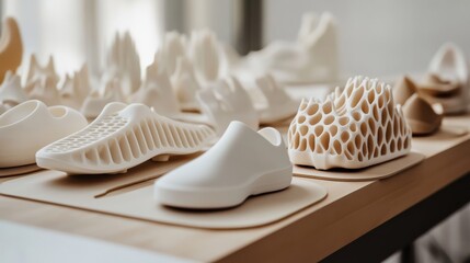 Innovative Shoe Designs on Display in Modern Workspace Setting