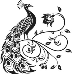 Elegant vector design of an ornate peacock feather, a natural art illustration with a vintage swirl element isolated on white