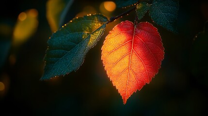 Obraz premium Backlit autumn leaf glows