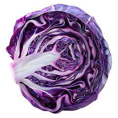 Fototapeta premium Vibrant purple cabbage sliced in half, revealing intricate layers and unique textures.