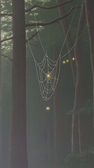 Subtle Glowing Spiderweb in Misty Woods