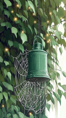 Dewy Spiderweb on Hanging Lantern