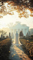 Ethereal Figure Garden Temple Pathway