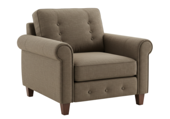 Cozy Brown Armchair with Button Tufting and Sturdy Wooden Legs