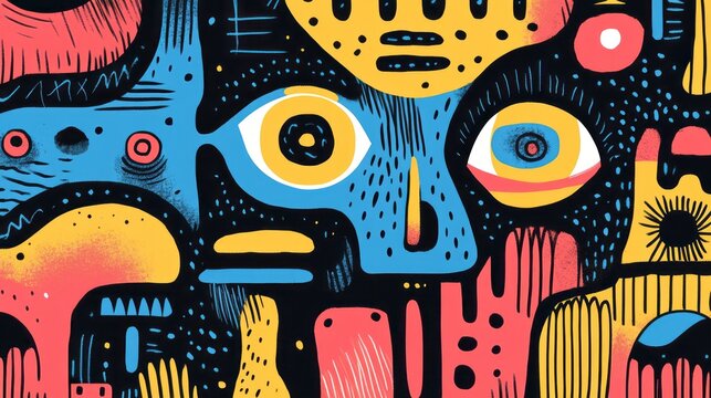 Abstract figures blend in a colorful artistic composition