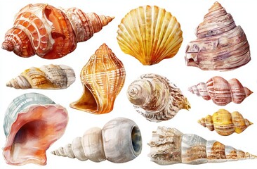 Seashells: Watercolor Collection of Ocean Spiral Shells, Scallops, and Unique Conches, Beautifully Illustrated