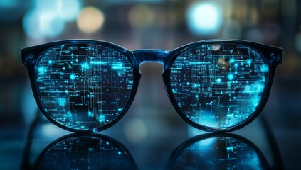 Smart glasses reflecting digital circuitry