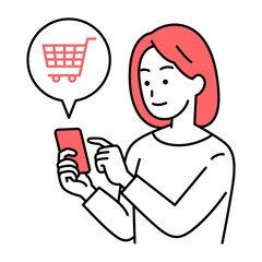 スマートフォンでネットショッピングをするカジュアルな女性