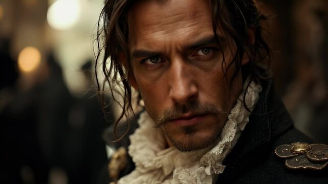 Intense Gaze of a Man in 18th Century Attire