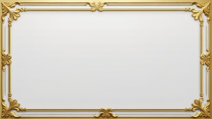 AI Generative. Elegant white background with luxurious gold ornamental borders. Simple gold flourishes in all four corners and along the top and bottom, with a vintage style. 9