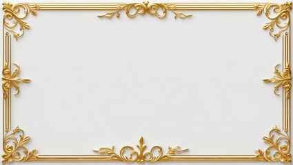AI Generative. Elegant white background with luxurious gold ornamental borders. Simple gold flourishes in all four corners and along the top and bottom, with a vintage style. 6