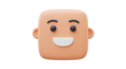 Fototapeta premium Smiling 3D male cartoon avatar head with bald hairstyle and expressive face isolated on white background, perfect for user profile icons, emoji sets, gaming avatars, and social app interfaces