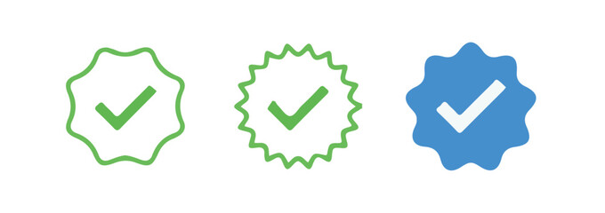Obraz premium Set of social media verified icons. Tick in circle with zigzag. Instagram check in star. Youtube approval sign.Blue tick verified badge icon. vector illustration eps 10.