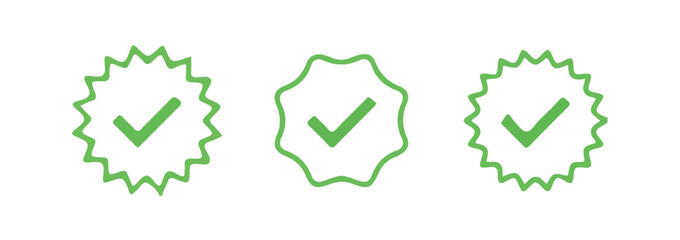 Fototapeta premium Set of social media verified icons. Tick in circle with zigzag. Instagram check in star. Youtube approval sign.Blue tick verified badge icon. vector illustration eps 10.