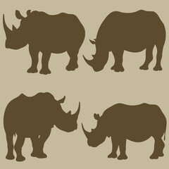 Rhinoceros Silhouettes Vector Illustration.