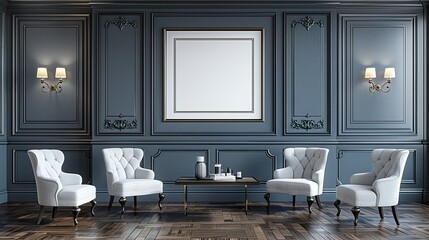 Mockup poster frame on the wall of living room. Luxurious apartment background with contemporary design. Modern interior design. 3D render, HD 8K wallpaper Photographic Image