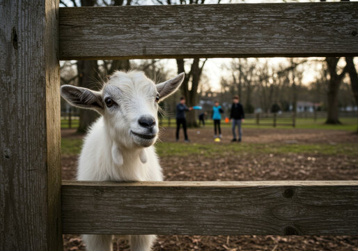 A goat peers through a fence at a farm in Poney, Iowa.