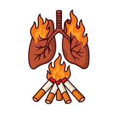 Vector illustration of cigarette burning lungs