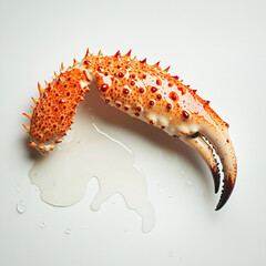 Close‑Up of Single King Crab Claw Dripping with Sea Water Droplets on White Background