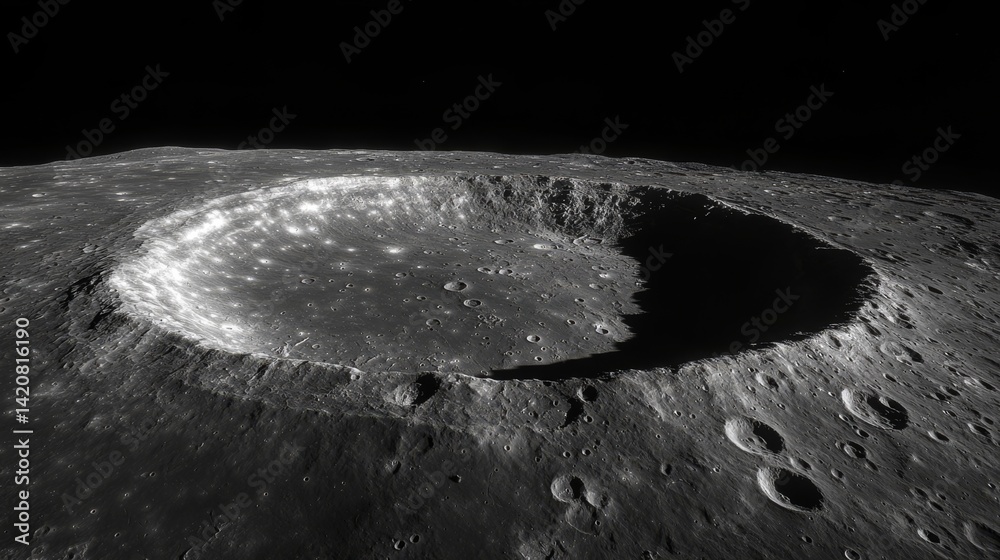 Wall mural dramatic lunar landscape, detailed surface topology, silvery lunar glow, rich crater formations, sta
