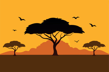 silhouette of a tree in the sunset