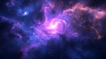 Dynamic space banner featuring spiral nebula patterns, scattered stellar formations, luminous cosmic particles, blending galaxy colors in violet and azure, flowing stellar clouds, ultra-detailed