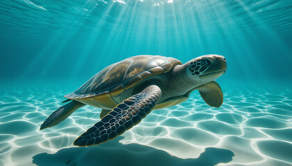 Obraz premium Sea Turtle Underwater Scene: Ocean Wildlife, Marine Animal