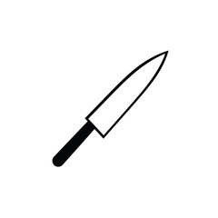 A kitchen knife logo a solid black silhouette vector icon, centered against a white background. The design employs geometric shapes and clean lines for symmetry, balance and visual clarity