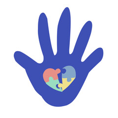 Hand icon illustration with heart puzzle Autism awareness day