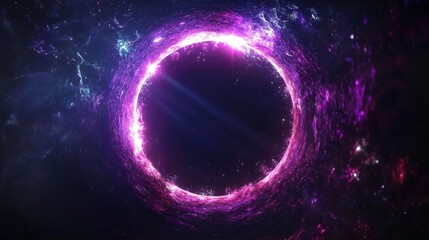 Obraz premium Luminous solar eclipse ring against dark background, intense bright corona flares, shimmering light sparkles, ethereal neon glow effect, celestial portal appearance, iridescent light rays,