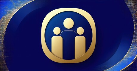 Stylish navy blue and gold social lifestyle networking app icon with events and friend meetups realistic detailed glossy style round square shape modern app icon bold vibrant col