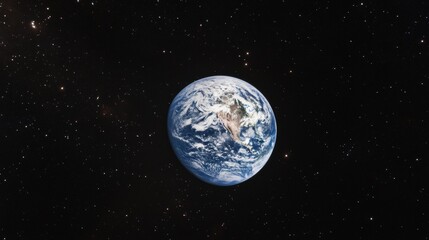 Orbital view of Earth illuminated against cosmic backdrop, detailed topographical features, crisp ocean boundaries, atmospheric light diffusion, grand scale planetary photography, scattered