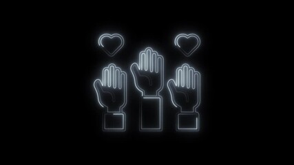 Glowing neon voluntary icon 4k  isolated on black background. HD Video motion graphic animation