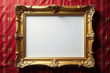 Gilded frame on opulent regency stripe wallpaper, lines, interior, period