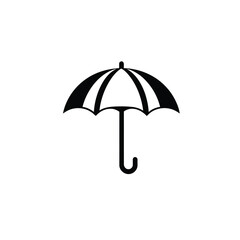 Clean and balanced logo A black silhouette umbrella icon with a curved handle, on a white background. Geometric shapes and clean lines are used for a simple, flat vector design