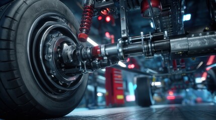 Obraz premium Close-up of futuristic vehicle chassis