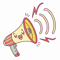 Cartoon Megaphone with Sound Waves. Vector illustration for retail shopping online marketing template, banner, poster, and background