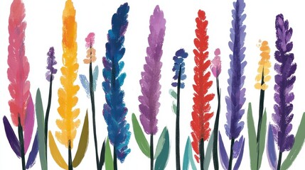 Colorful lavender spikes in a vibrant spring garden whimsical  bright
