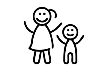 Minimal single line artwork of a happy child raising hands