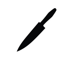 Geometric logo design a centrally placed, solid black silhouette vector kitchen knife icon on a white background. 