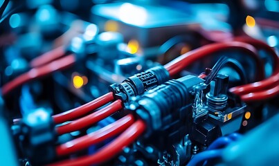Automotive electronic wiring and control system close-up—ideal for showcasing advanced vehicle technology, engineering precision, and smart mobility solutions
